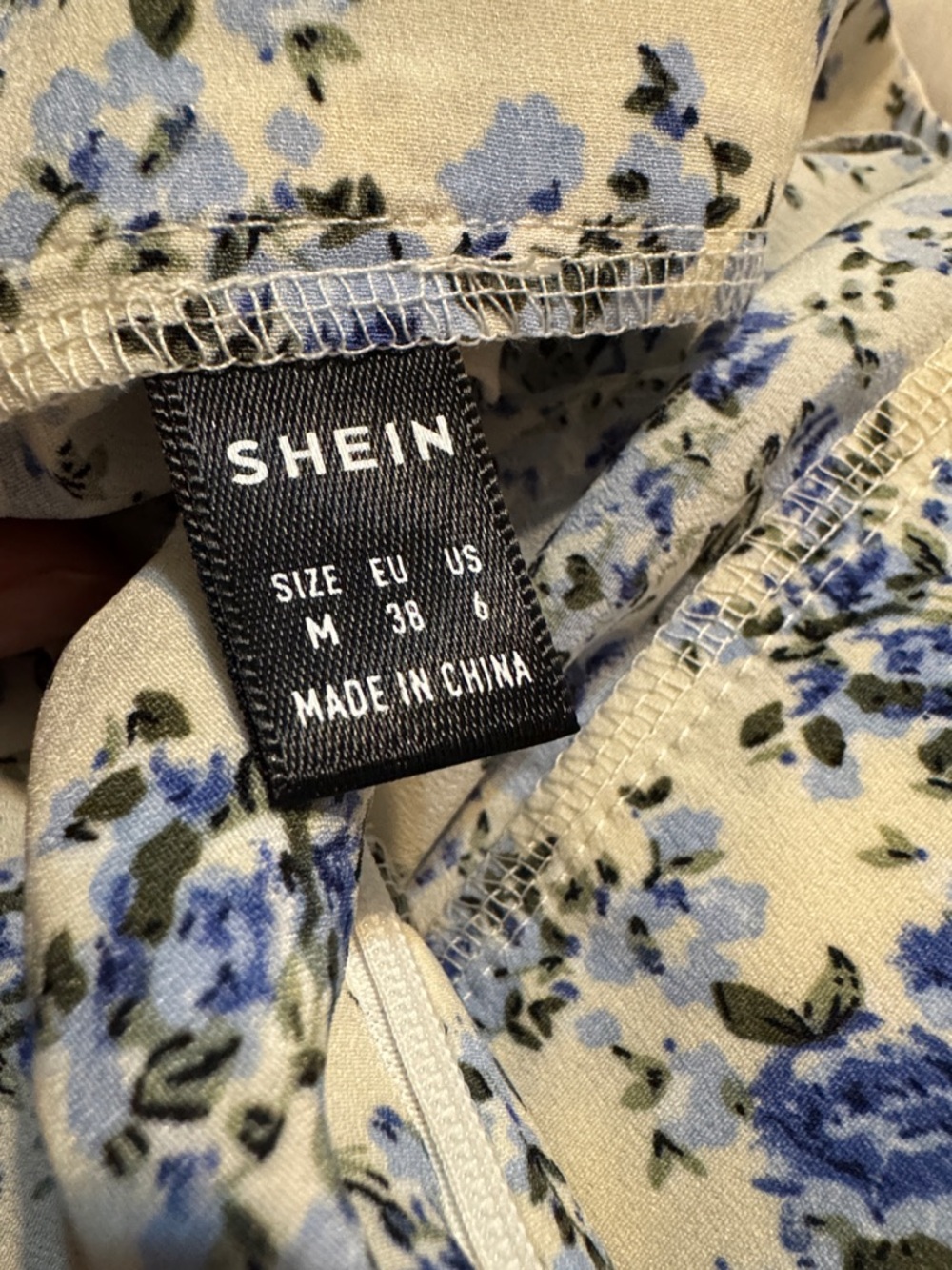 SHEIN Cream Maxi Skirt with Blue Floral Print and Side Slit - Picture 3 of 5